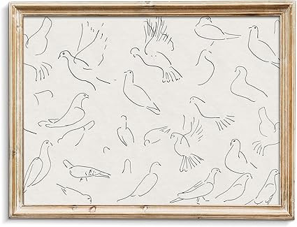 uniro Vintage Animal Drawing Birds Line Art Sketch Pigeon Wall Art Pencil Dove Poster Print Print... | Amazon (US)