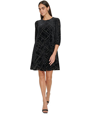 Calvin Klein Women's Velvet Burnout 3/4-Sleeve Dress - Macy's | Macy's