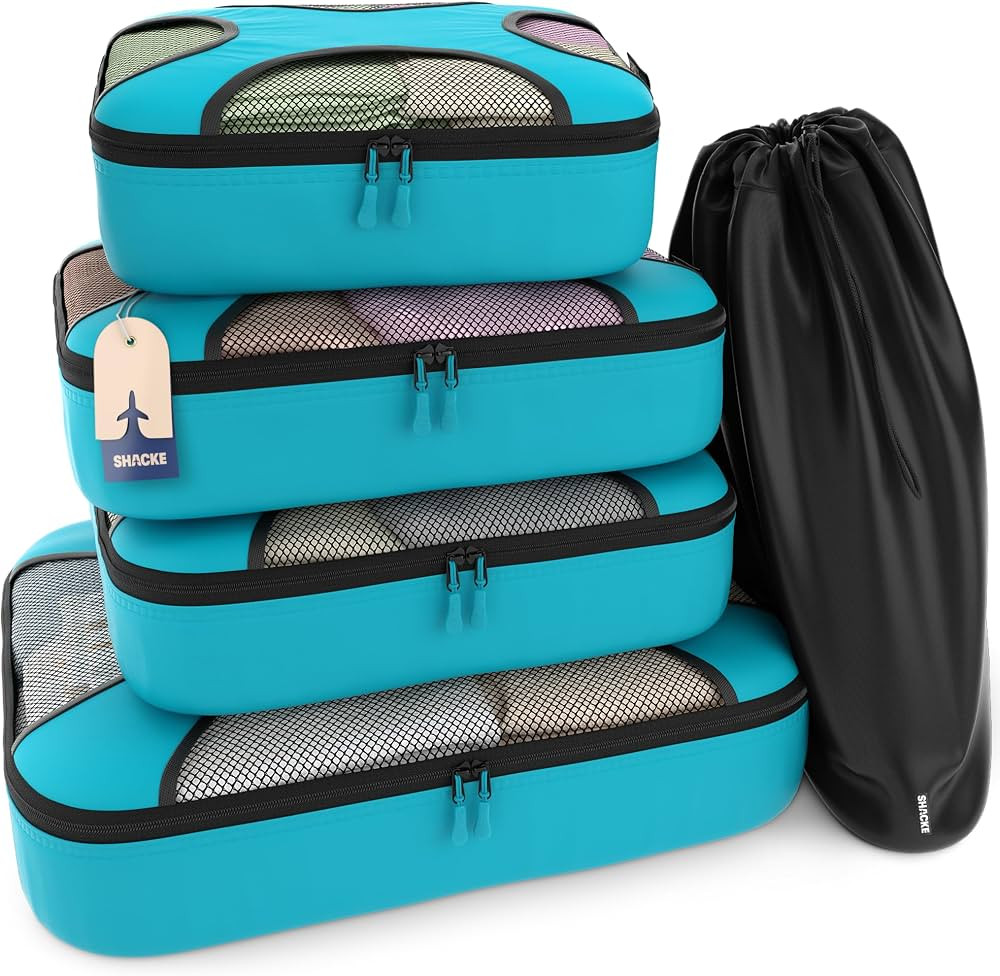 Shacke Premium 5 Packing Cubes Set - Lightweight Mesh Travel Luggage Organizers with Laundry Bag,... | Amazon (US)