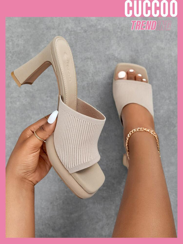 CUCCOO Trending Knit Detail Heeled Mule Sandals | SHEIN