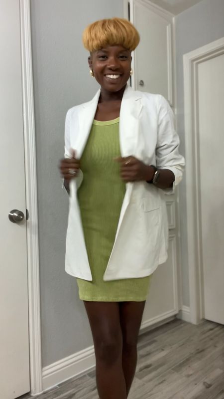 Sage green ribbed dress + white linen blazer for a comfy date night outfit. Im wearing a small  I’m also wearing the Bottega drop earring dupes from Amazon. Only $23 and amazing quality! 

#LTKwedding #LTKunder100 #LTKstyletip