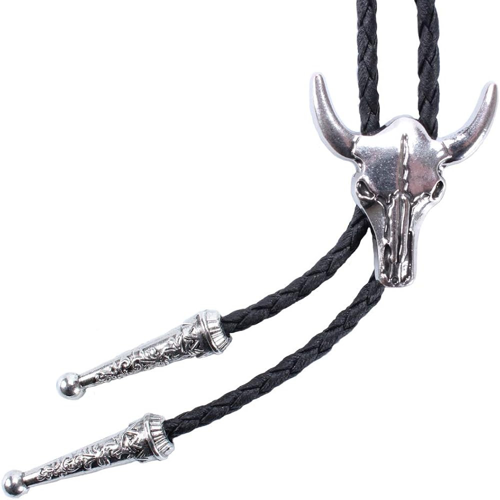 Western Vintage Bolo Tie for Men - Cow Skull Design Cowboy Tie - Black Leather Bolo Necktie Neckl... | Amazon (US)