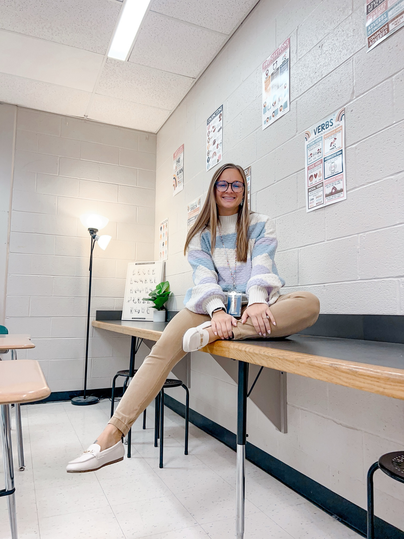 teacher. Teach. Teachers. Ootd. Outfit of the day. Khakis. Pants. Ann taylor loft. White slipon shoes. Mules from amazon. Comfortable outfit. Workwear. Work outfit. Sweater. Cute sweater. Warm outfit. Fall. winter outfit. Glasses from eyebuydirect. Cute classroom  

#LTKSeasonal #LTKStyleTip #LTKWorkwear
