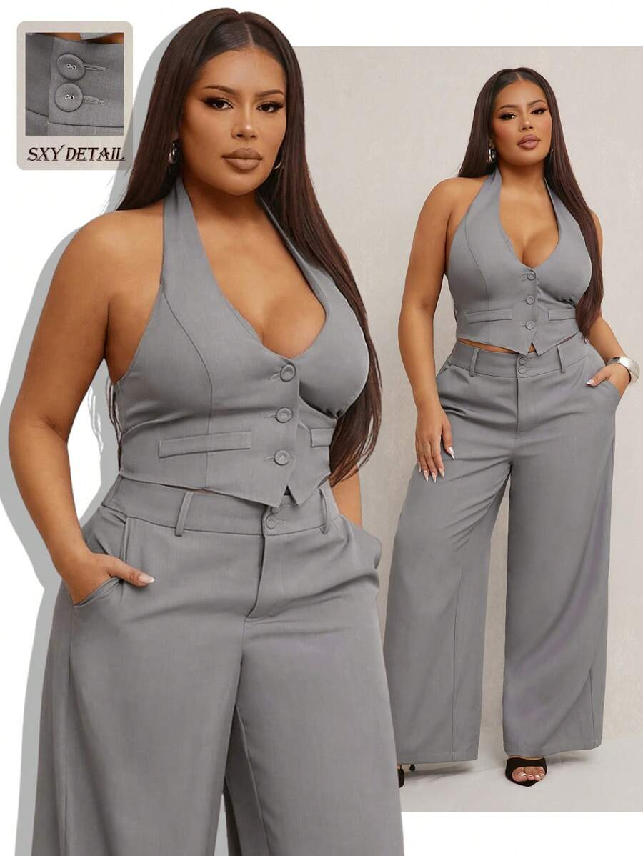 SHEIN X Phaith Montoya SHEIN SXY Plus Size Women's Spring & Summer Elegant Sexy 2pcs Set Outfit: ... | SHEIN