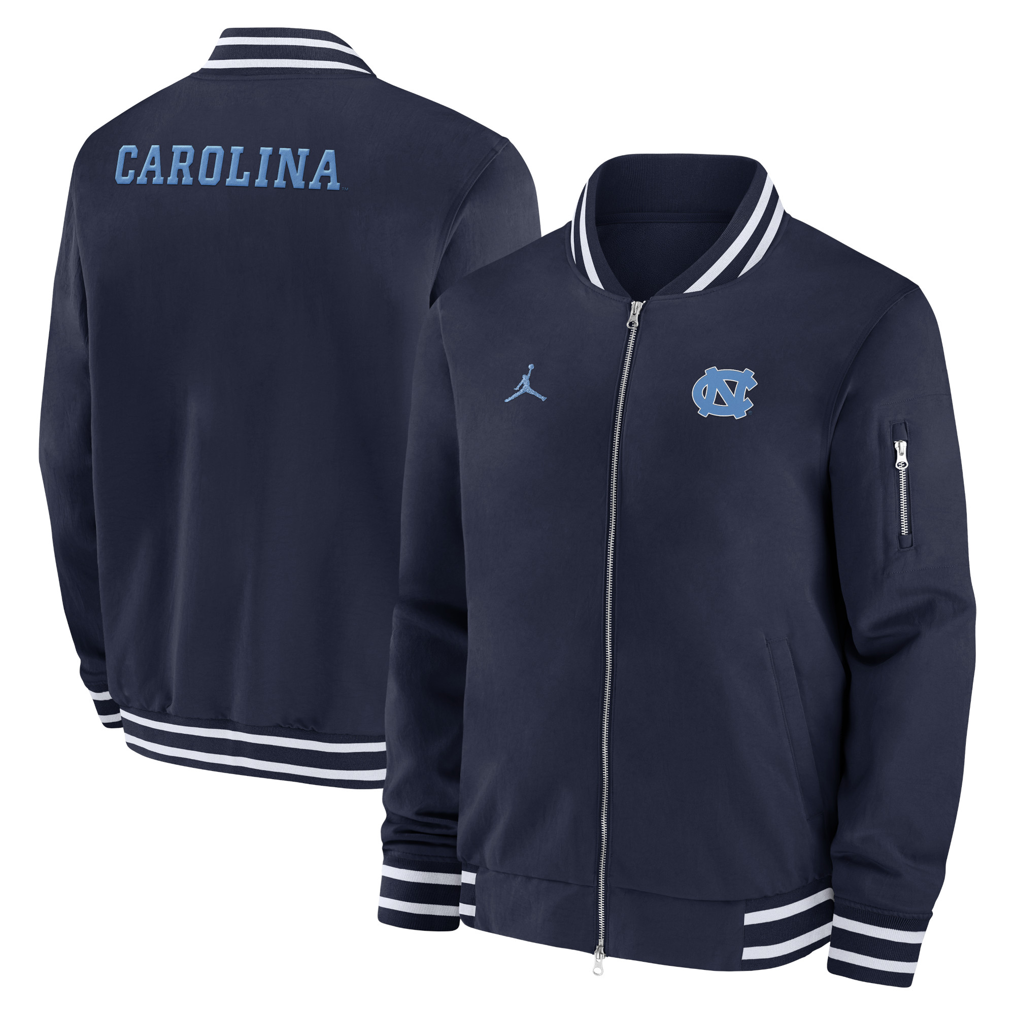 Men's Jordan Brand Navy North Carolina Tar Heels 2024 Sideline Full-Zip Bomber Jacket | Fanatics