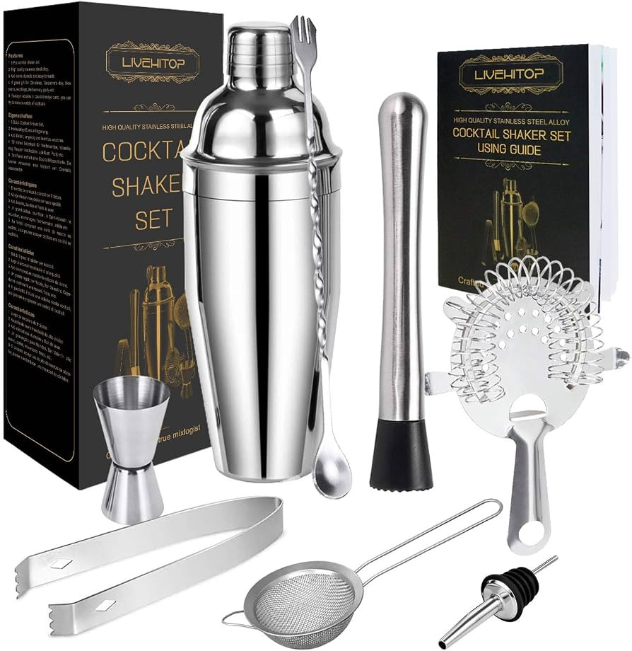 LIVEHITOP Cocktail Shaker Set, Stainless Steel Bartending Kit with 25 oz Martini Shaker, Jigger, ... | Amazon (US)