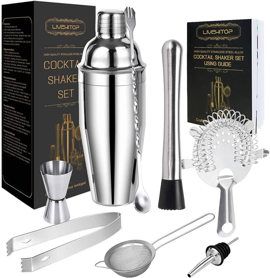LIVEHITOP Cocktail Shaker Set, Stainless Steel Bartending Kit with 25 oz Martini Shaker, Jigger, ... | Amazon (US)