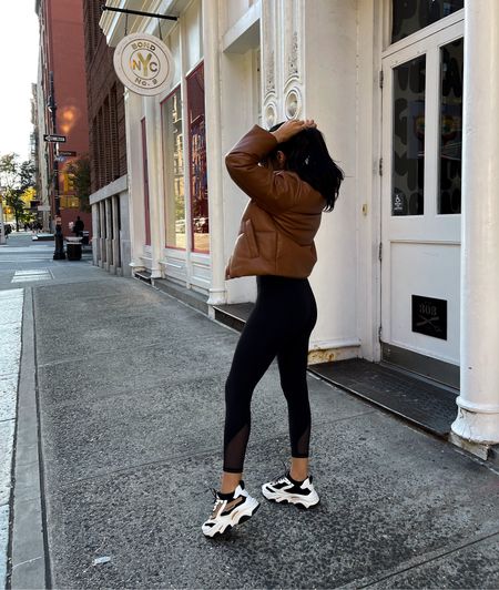 Comfy casual errand / walking around outfit to explore in… athleisure wear 

Faux Leather Puffer (small)
Leggings + Hoodie ( Size 6)
Platform Sneakers (7.5)

#LTKfit #LTKSeasonal #LTKshoecrush