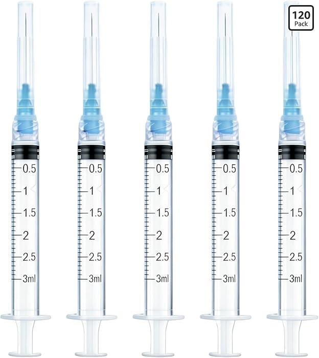 120 Pack 3ml/cc Lab Disposable Syringes with 23Ga 1 Inch Needle Luer Lock, Individually Sealed Pa... | Amazon (US)