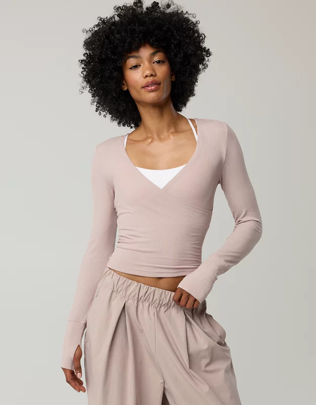 OFFLINE By Aerie Thumbs Up Ribbed Wrap Top | Aerie