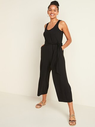 Jersey Sleeveless Tie-Belt Jumpsuit for Women | Old Navy (US)