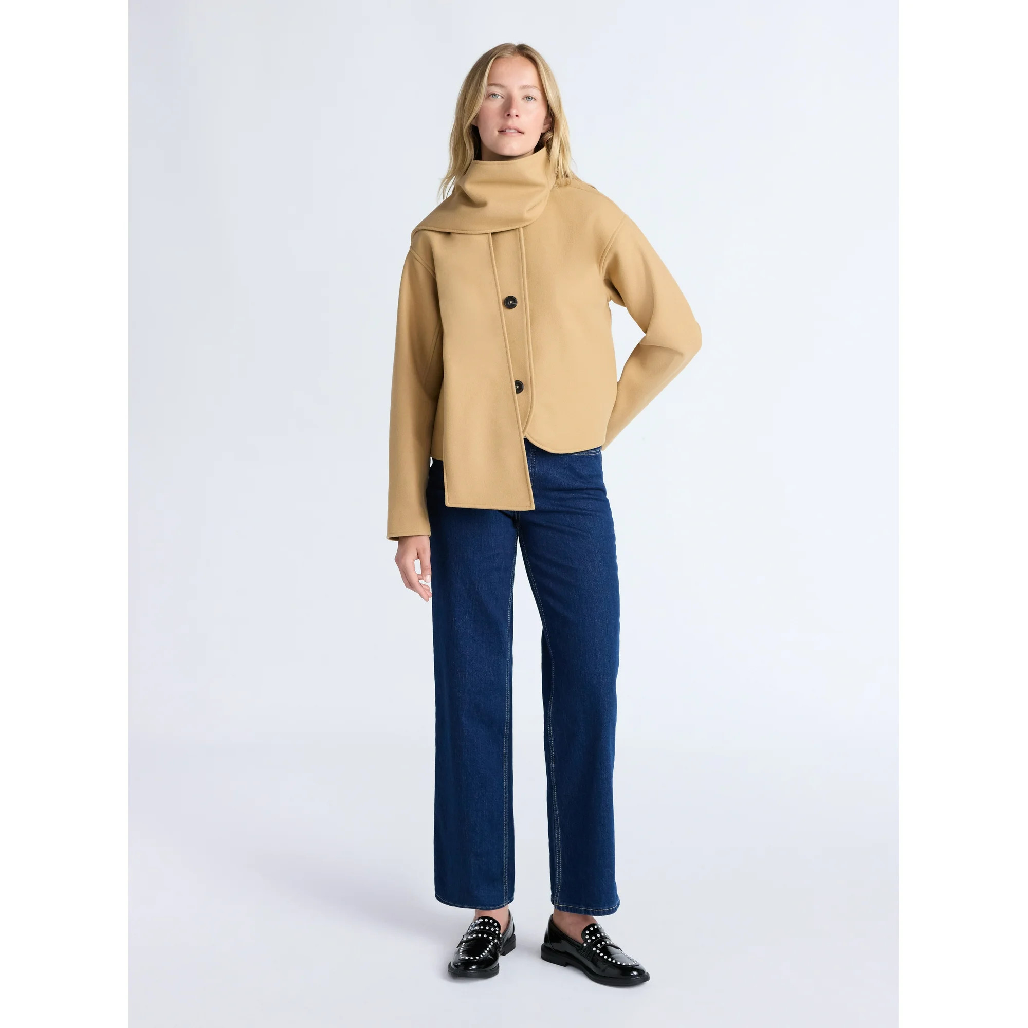 Free Assembly Women's Faux Wool Jacket with Scarf, Sizes XS-XXL - Walmart.com | Walmart (US)