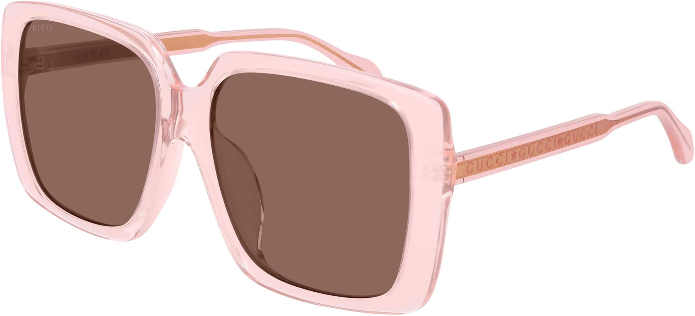 Gucci 0567SA 004 Pink Crystal Plastic Square Sunglasses Brown Lens, 58-16-145 | Amazon (US)
