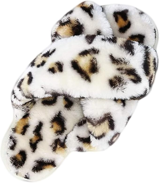 Bhupen Slippers for Women,Cross Band Soft Plush Fleece Slip On House Open Toe Slippers Indoor Out... | Amazon (US)