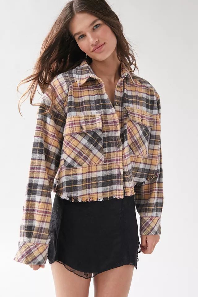 BDG Joey Flannel Cropped Button-Down Top | Urban Outfitters (US and RoW)