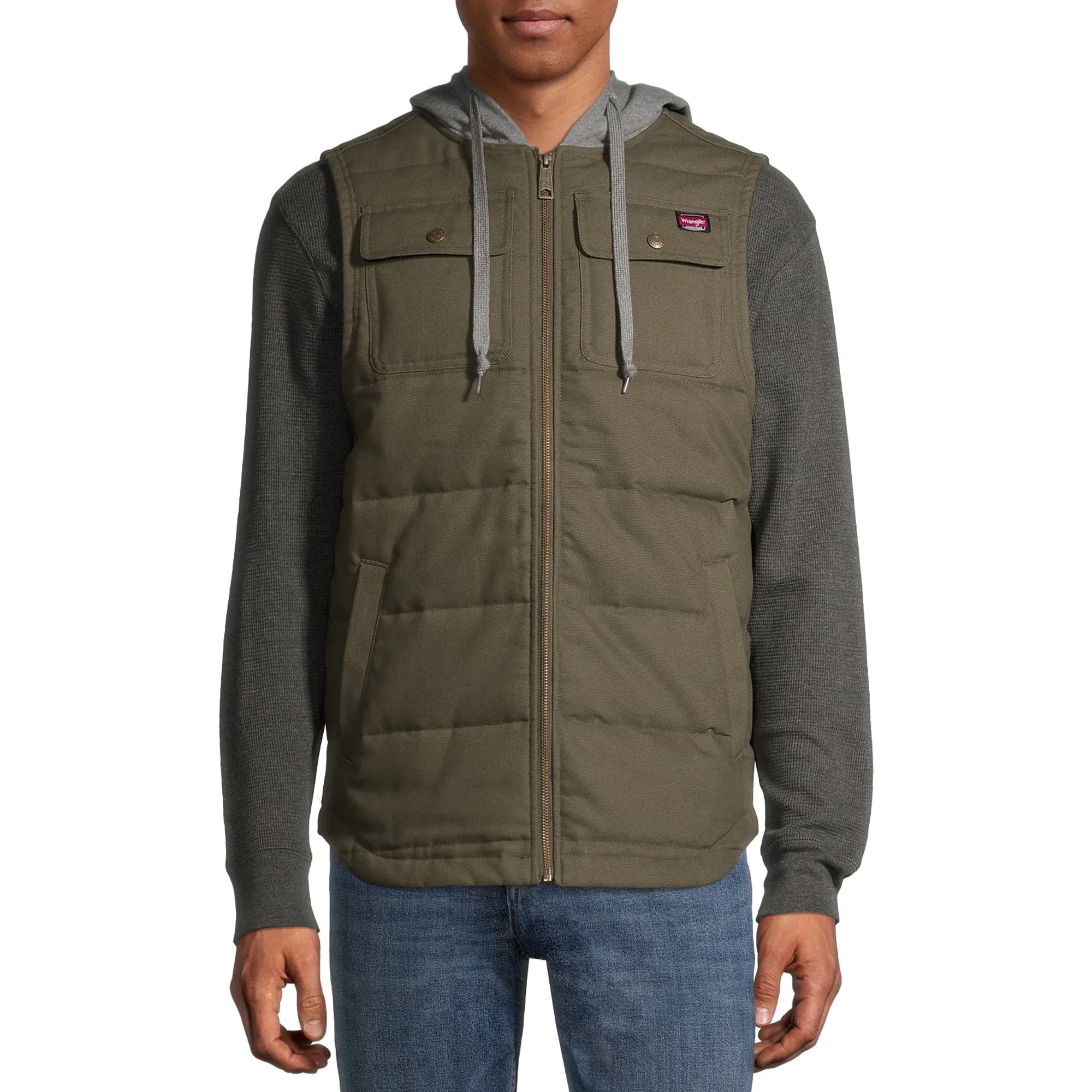 Wrangler Men's Flex Work Vest with Comfort Fleece Hood | Walmart (US)