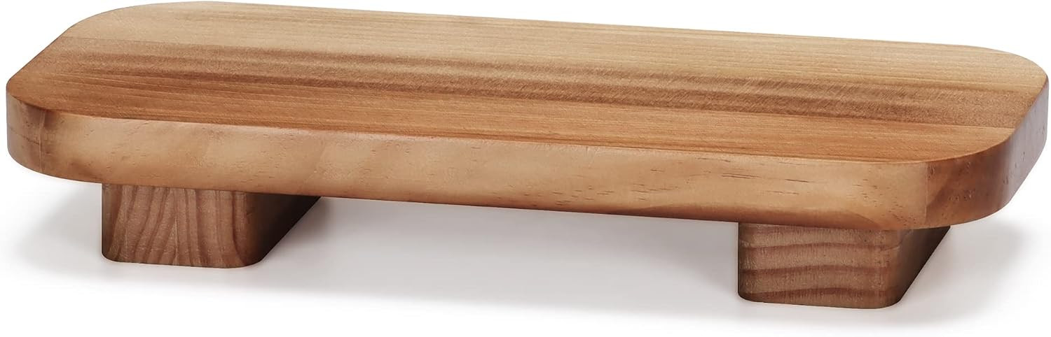 Liswit Farmhouse Wood Tray Rustic Wooden Pedestal 12 * 5.5 * 2 inches Decorative Wood Riser for Farmhouse Kitchen Counter Bathroom Room Decor (Brown) | Amazon (US)