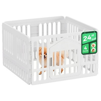 FDW Dog Playpen with Door, 24 Inch 4-Panel Puppy Play Pen for Small Dogs , Indoor Outdoor Plastic Pet Fence, Secure Locking Gate Pen, White | Target