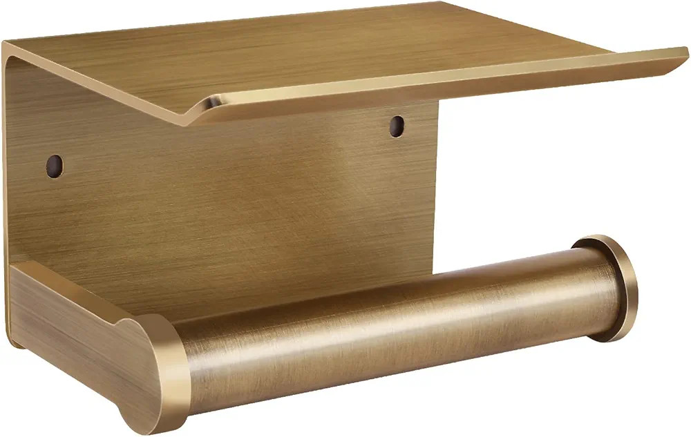 Toilet Paper Holder with Shelf, Wall Mount Bathroom Tissue Holder with Storage Shelf, 3M Self-Adh... | Amazon (US)