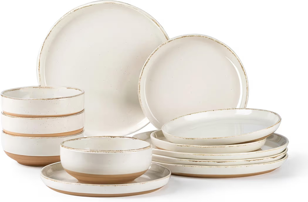 AmorArc Ceramic Dinnerware Sets for 4, 12 Pieces Handpainted Plates and Bowls Set with Rustic Ter... | Amazon (US)