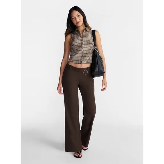 No Boundaries Belted Woven Trousers, 31.5" Inseam, Women's XXS-XXL | Walmart (US)