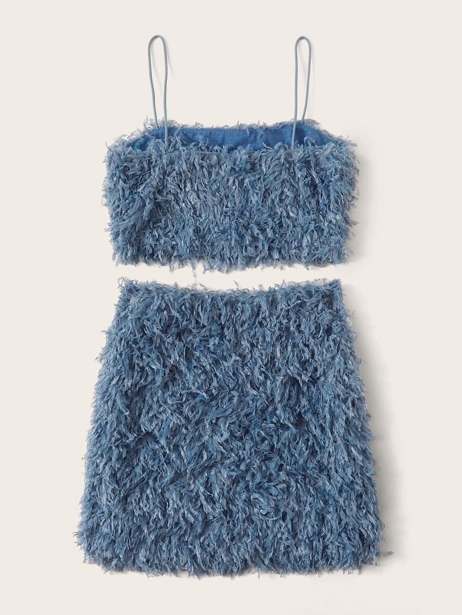 SHEIN Fuzzy Cami Top and Bodycon Skirt Set | SHEIN