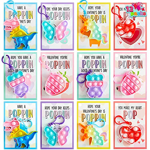 JOYIN 12 Packs Valentine's Day Cards with Pop Fidget Keychain Toys, Stress Anxiety Relief Fidget Toys with Cards for Kids Valentine Classroom Exchange Prizes, Valentine's Day Party Favors | Amazon (US)