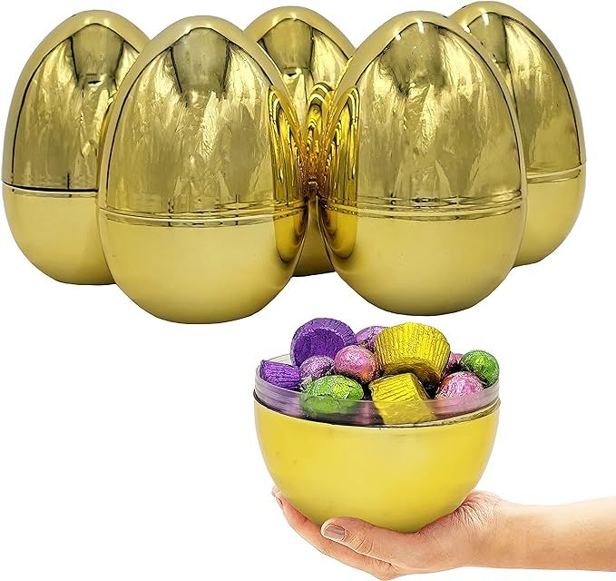 Chochkees Jumbo Golden Easter Eggs Metallic Gold, Goodie Basket Prize, Eggs are Hinged, 6" Inch (... | Amazon (US)