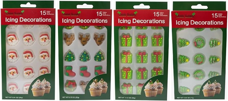 Christmas Edible Cake Decorations - Candy or Cupcake Topper - Santa Face, Trees, Wreaths, Reindee... | Amazon (US)