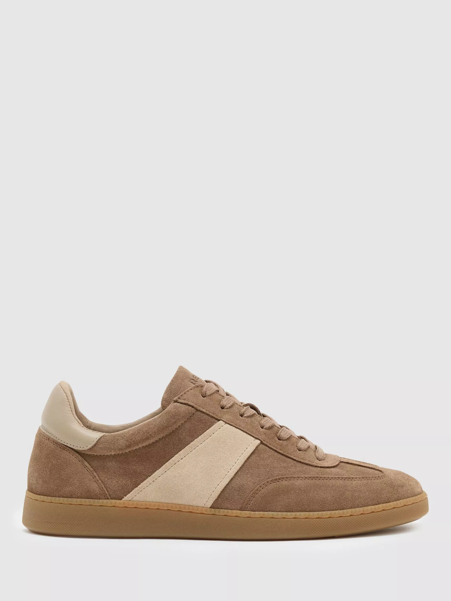 Reiss Lydia Suede & Leather Colour Block Trainers, Taupe | John Lewis (UK)