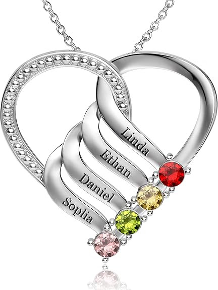 Easycosy Custom Name Necklace with Simulated Birthstones Customized Promise Necklace Heart Pendan... | Amazon (US)