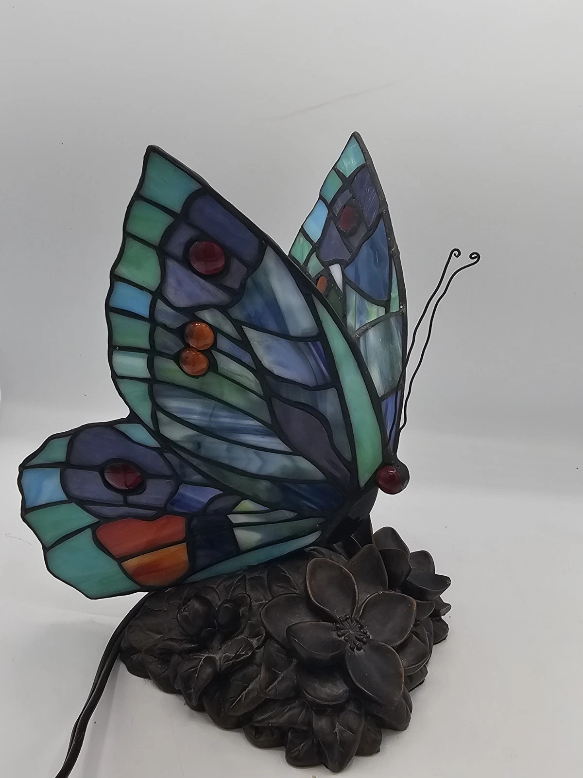 Vintage Stained Glass Butterfly Lamp Tiffany Style Floral Base Light Art Nouveau | eBay US
