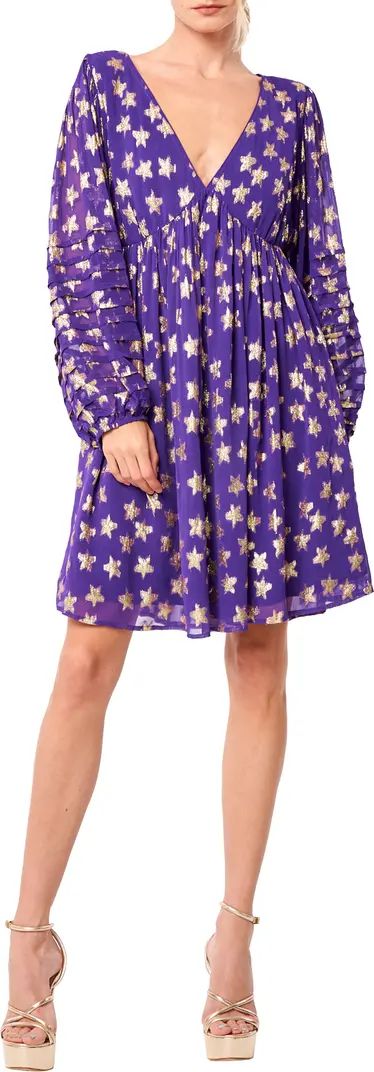 CIEBON Sallie Metallic Star Print Long Sleeve Minidress | Nordstrom | Nordstrom