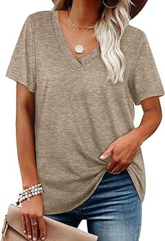 NSQTBA Womens T Shirts V Neck Short Sleeve Summer Tops Loose Fit | Amazon (US)