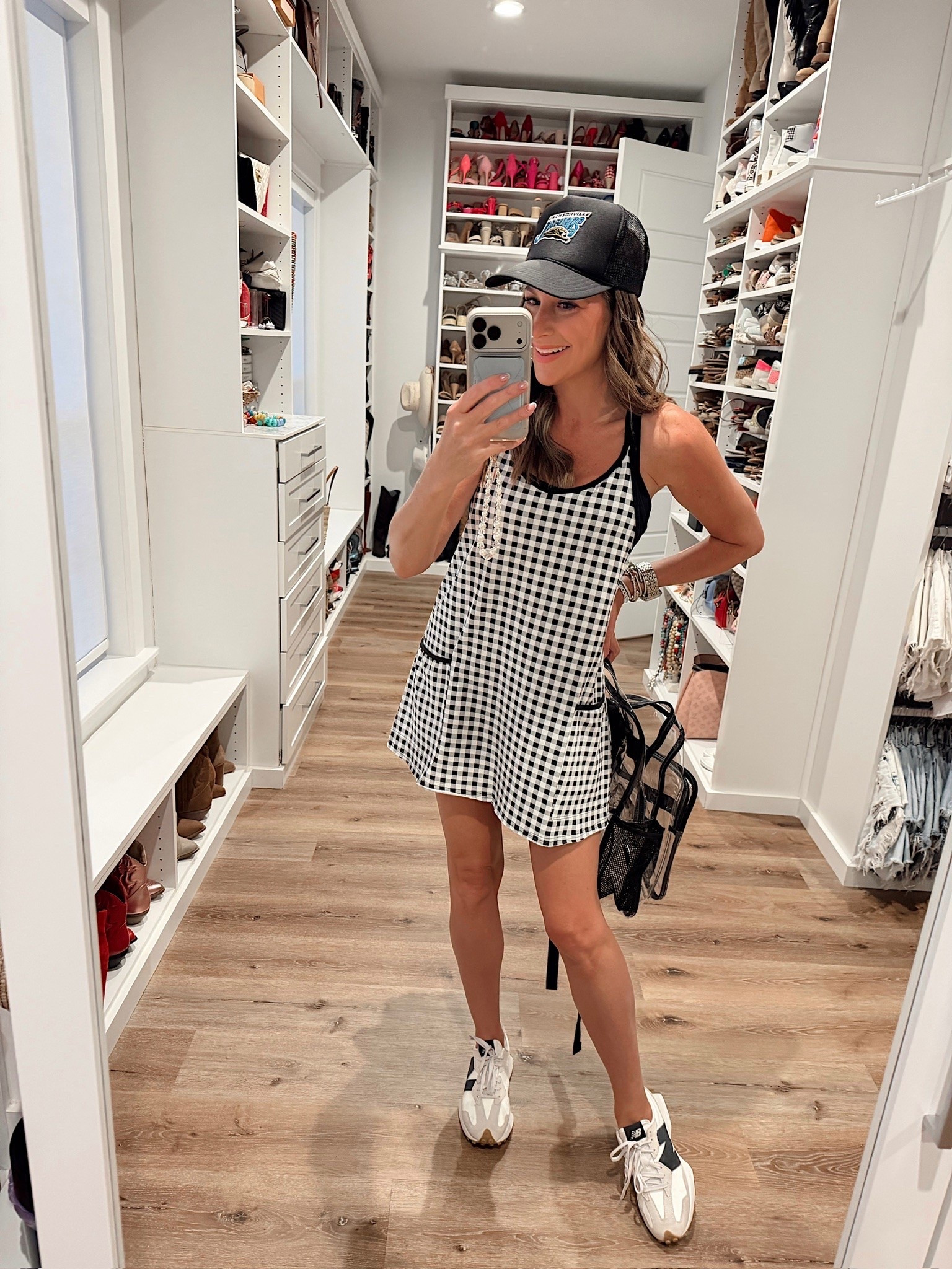 In a small dress, sneakers, clear backpack, hat and accessories - fits tts.

#LTKootd #LTKgrwm #LTKSeasonal