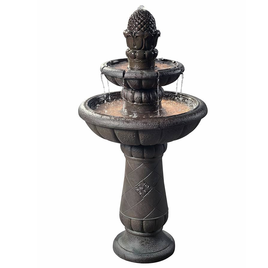 Teamson Home Deluxe Pineapple Pedestal 2 Tiered Floor Waterfall Fountain with Pump for Outdoor Pa... | Amazon (US)