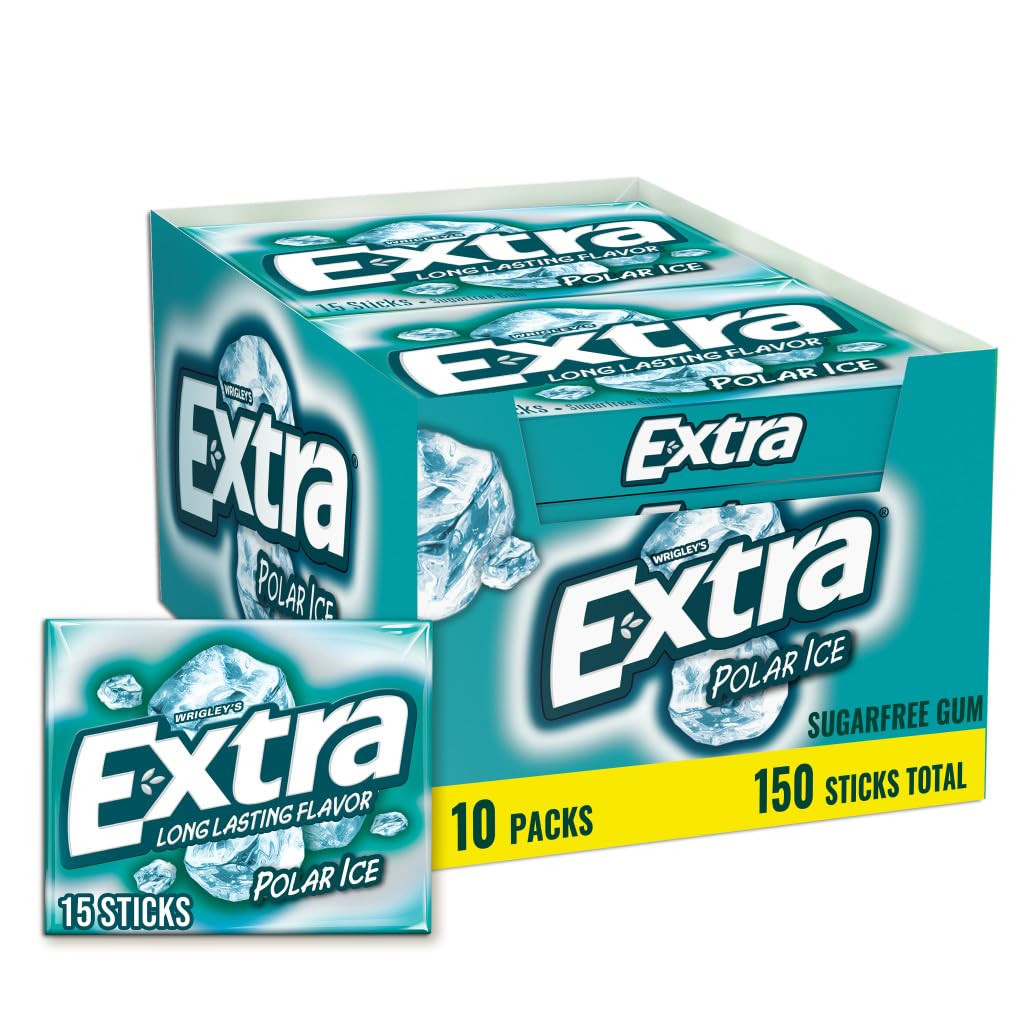 WRIGLEY'S EXTRA Polar Ice Chewing Gum Sugar Free, 15 Sticks Each Pack, Pack of 10 - Sugar-Free Gu... | Amazon (US)