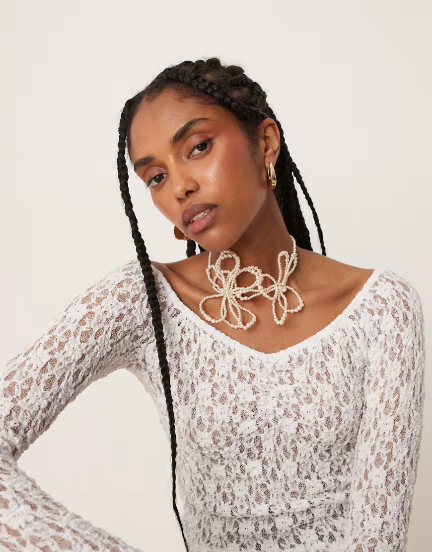 ASOS DESIGN choker necklace with faux pearl flowers-White | ASOS (Global)