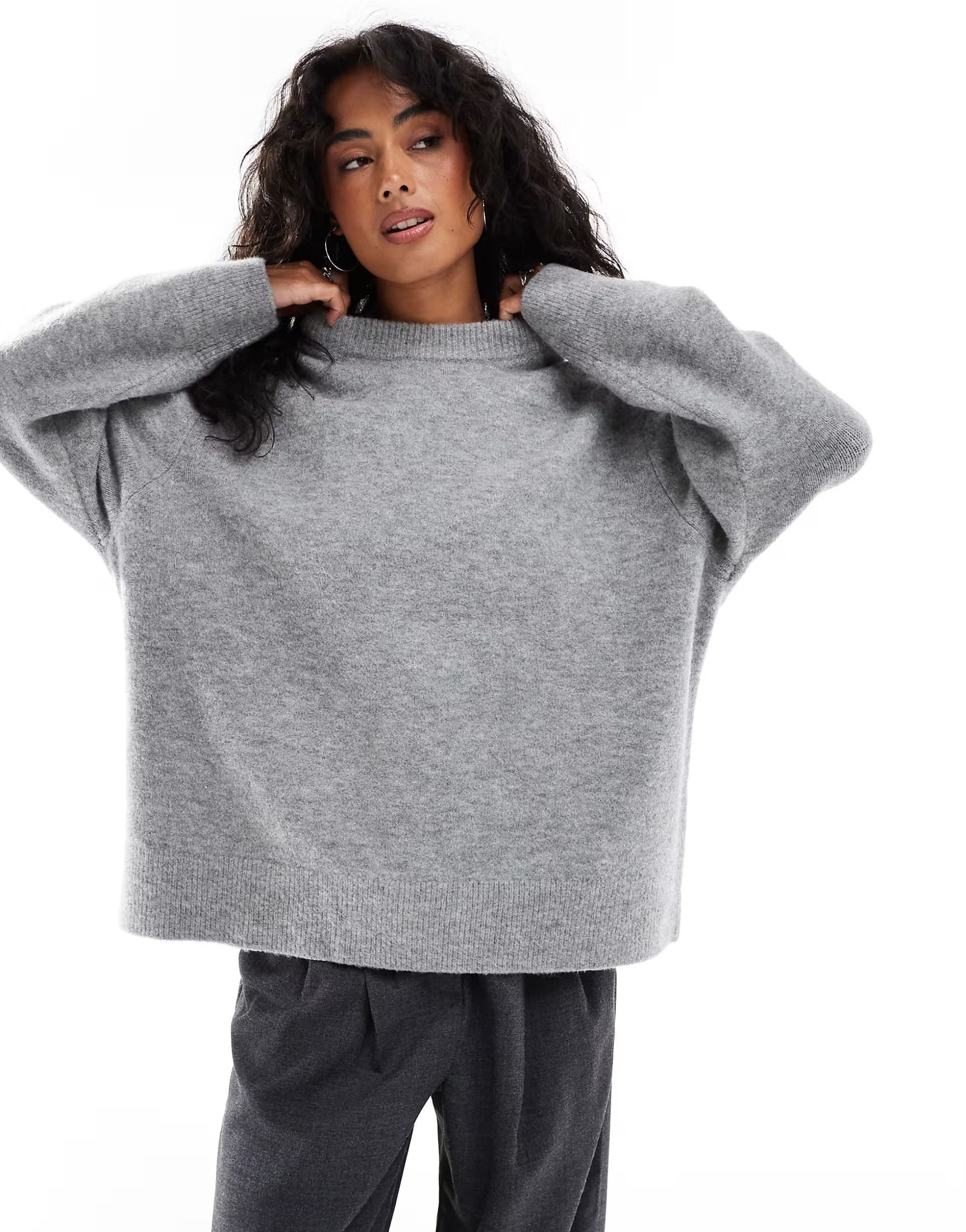 Stradivarius soft touch round neck sweater in gray | ASOS | ASOS (Global)