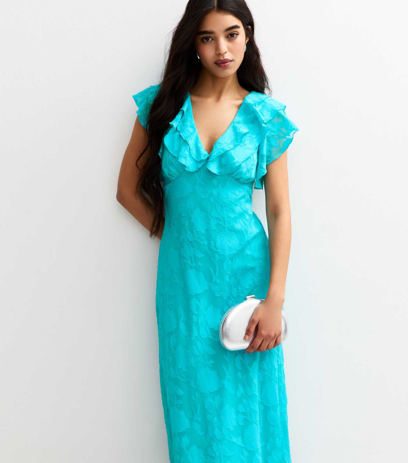 Turquoise Devore Ruffled Midi Dress | New Look | New Look (UK)