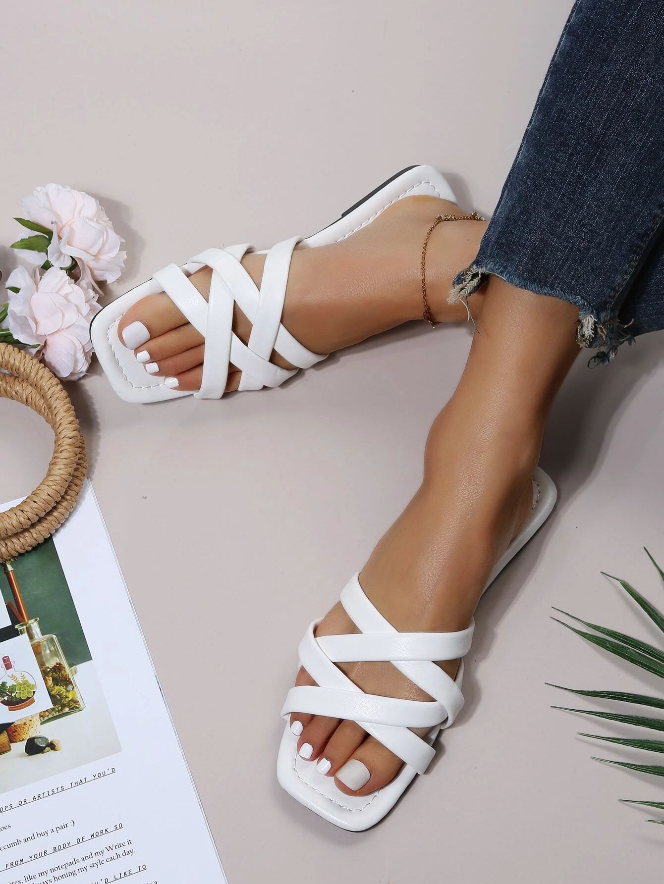 Solid Criss Cross Slide Sandals | SHEIN