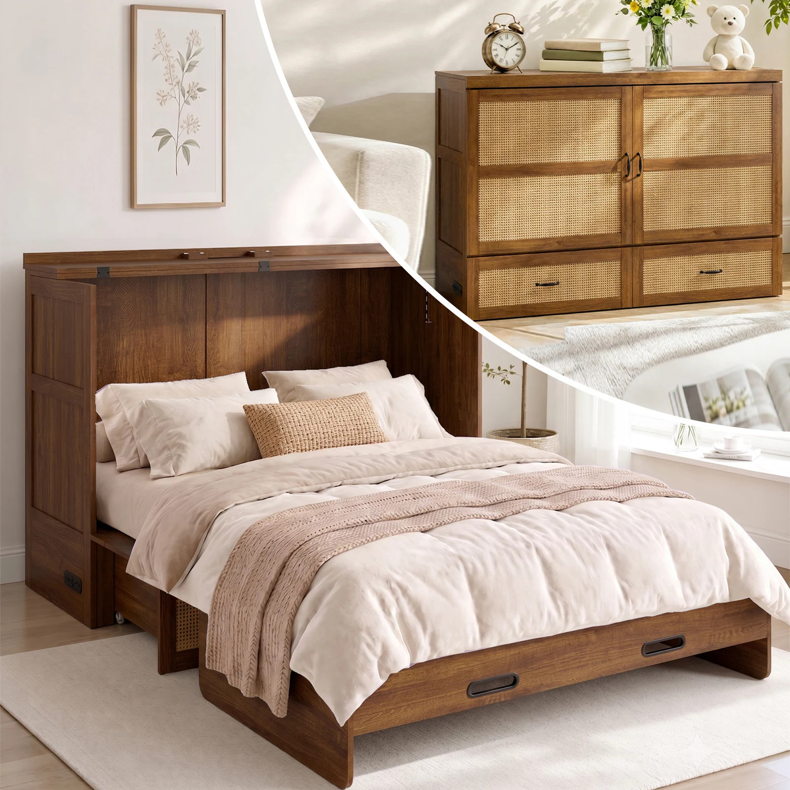 Mjkone Queen Brown Murphy Bed Storage with Headboard and Wicker Panel one_size | LW16047-BROWN | Lowe's