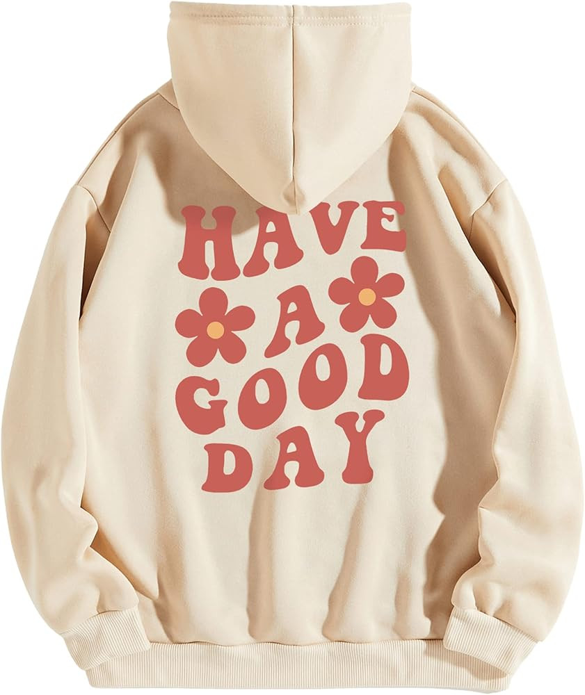 Floerns Women's Letter Graphic Print Long Sleeve Drawstring Hoodie Sweatshirt | Amazon (US)