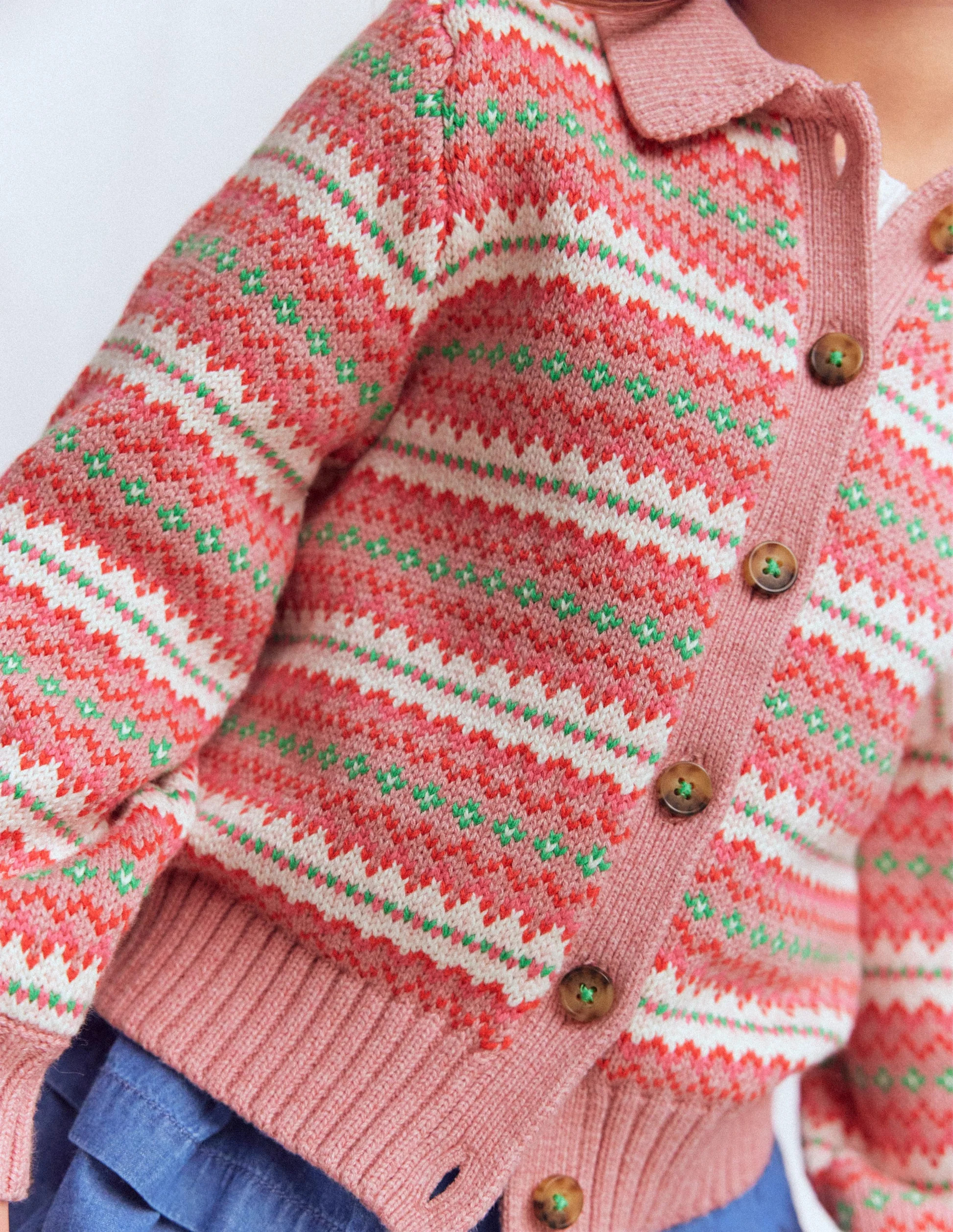 Collared Fair Isle Cardigan-Vintage Pink | Boden (US)