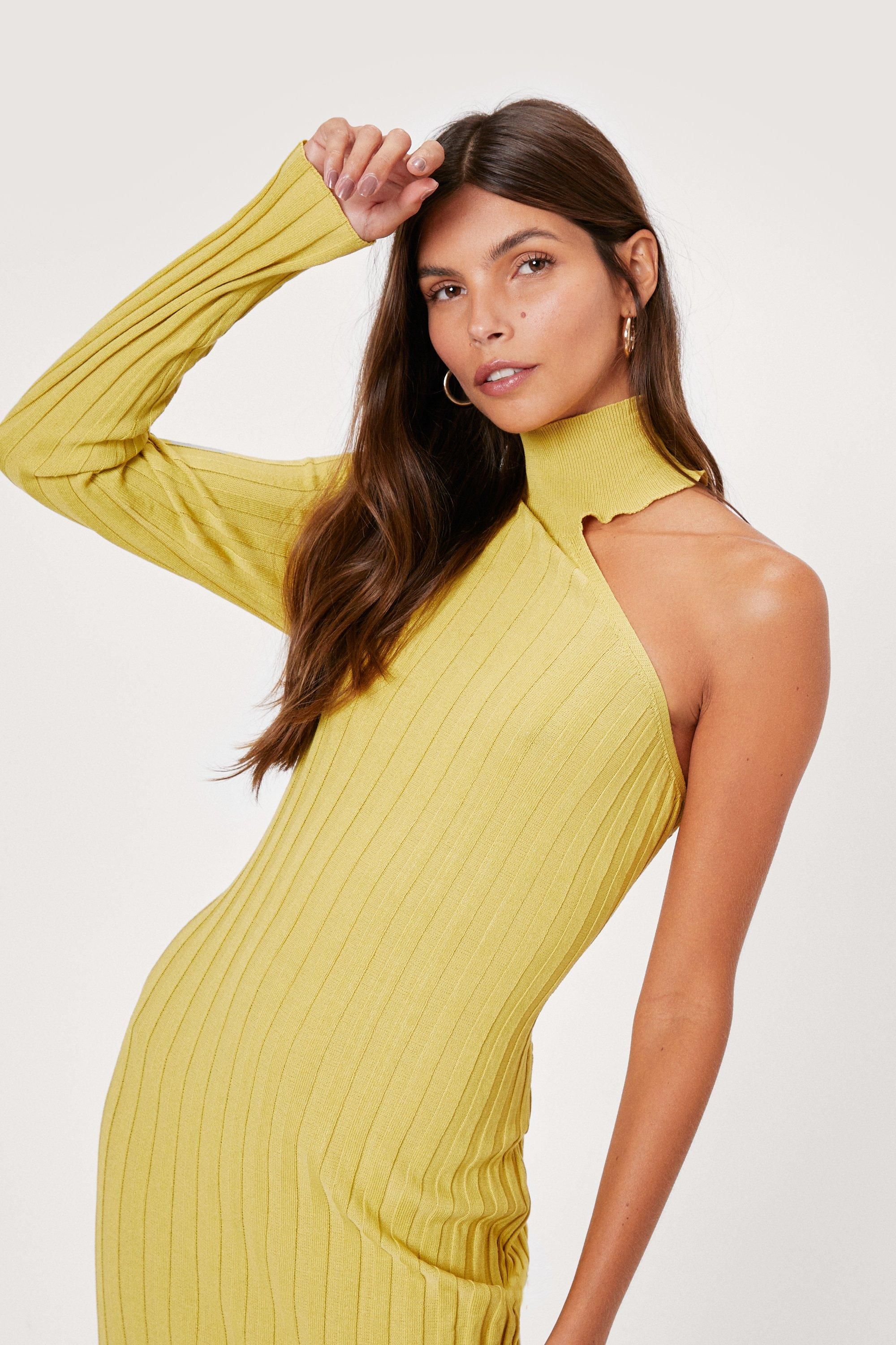 One Shoulder Wide Ribbed Knitted Midi Dress | Nasty Gal (US)