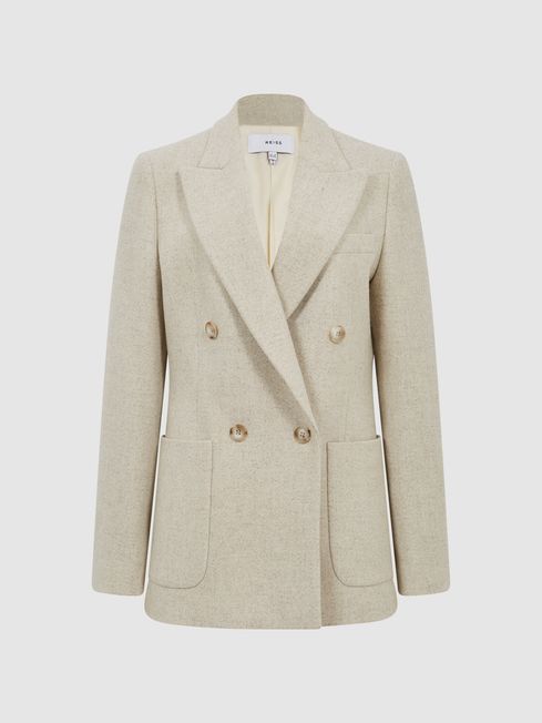 Reiss Neutral Amber Textured Double Breasted Blazer | Reiss UK