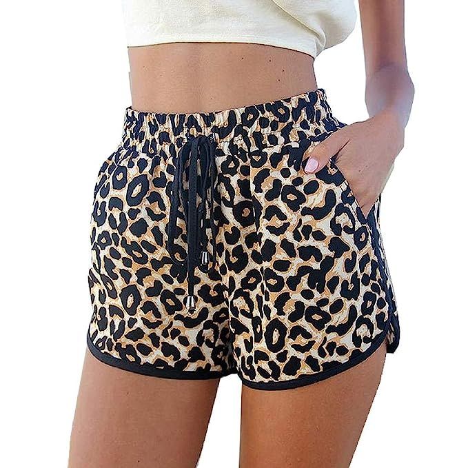 Kafeimali Women's Fashion Summer Leopard Beach Shorts Casual Short Pants | Amazon (US)