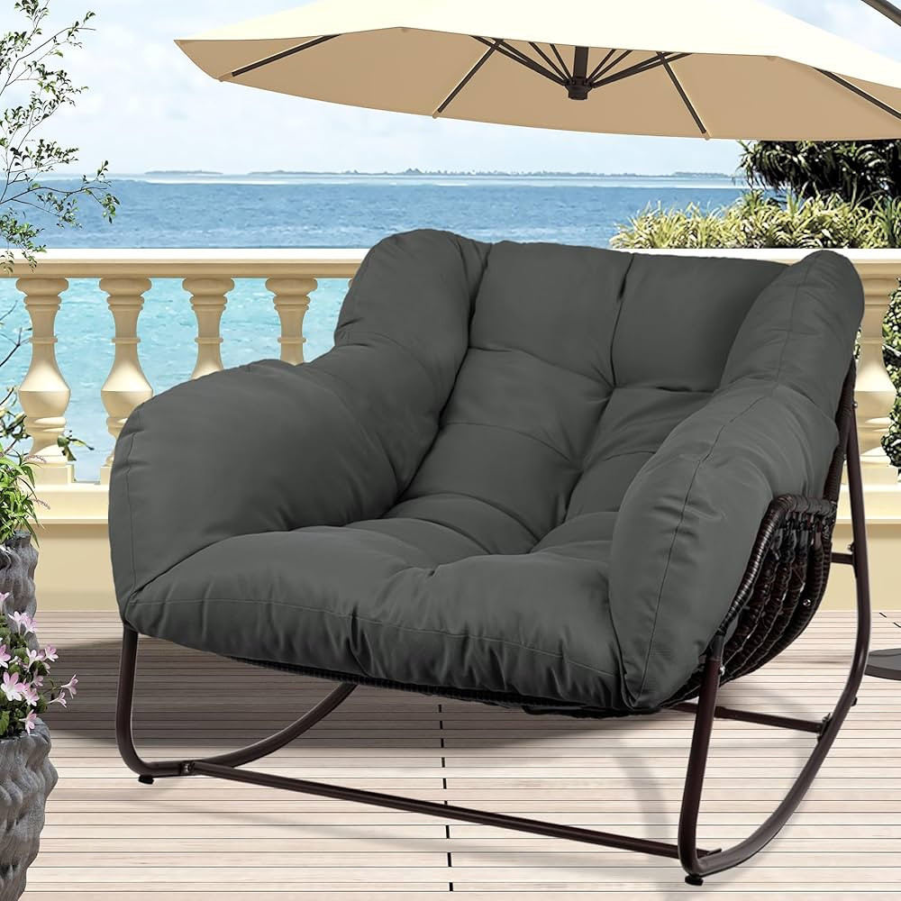 TXGDPIONEER Papasan Rocking Chair Indoor & Outdoor, Oversized Patio Rocking Chairs with Padded Cu... | Amazon (US)