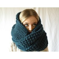 Knit Infinity Snood Scarf Oversized Chunky Denim Blue | Etsy (US)