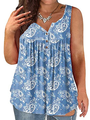 Plus Size Tank Tops for Women Paisley Shirts Sexy Button Up Tunics Floral 03 16W | Amazon (US)